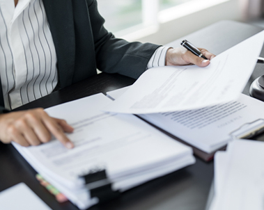 Lawyer reading contract
